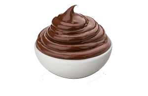 The picture showcases a bowl full of chocolate spread