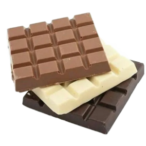 The image shows 3 slabs of compounds one on top of another. The bottom being dark compound, the middle being the white compound and the top being the milk compound