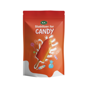 The image shows a candy stabilizer packet of NK Food Products