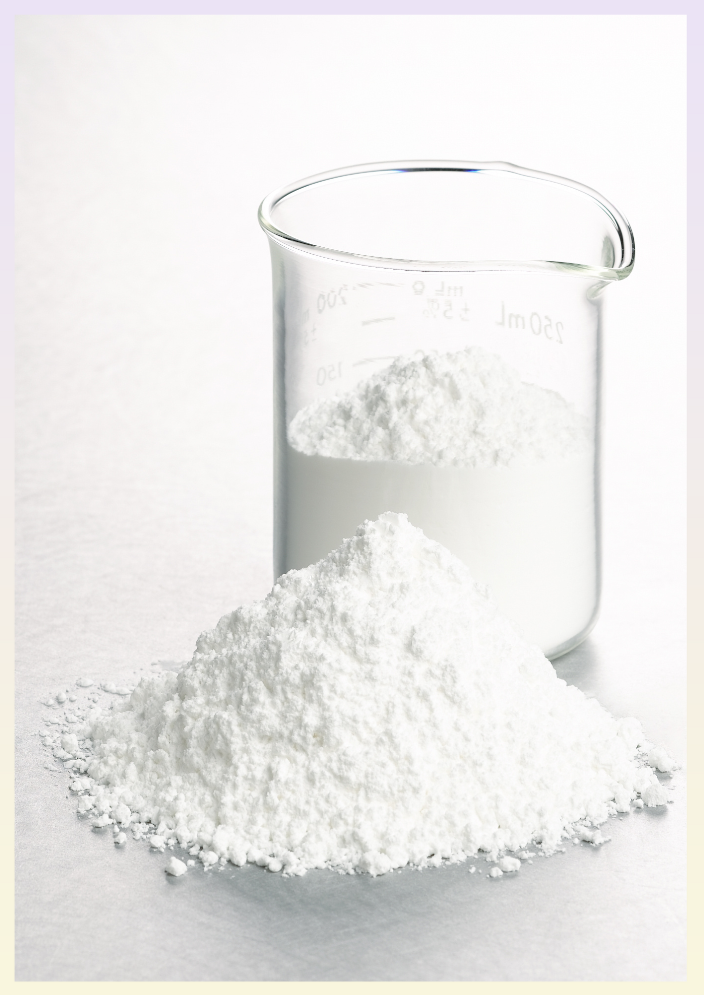 The image shows a beaker of ice cream stabiliser adjacent to which is a mount of ice cream stabiliser