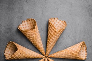 The image depicts a group of 7 ice cream cone arranged in a circular fashion